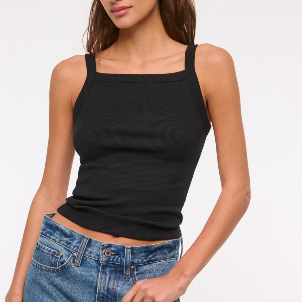 Abercrombie & Fitch Straight Neck Rib Tank Brown Small
